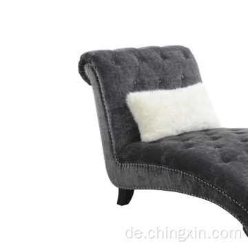 Dunkelgrauer Stoffknopf-Tufing-Sofa-Chaise mit massiven Holzbeinen